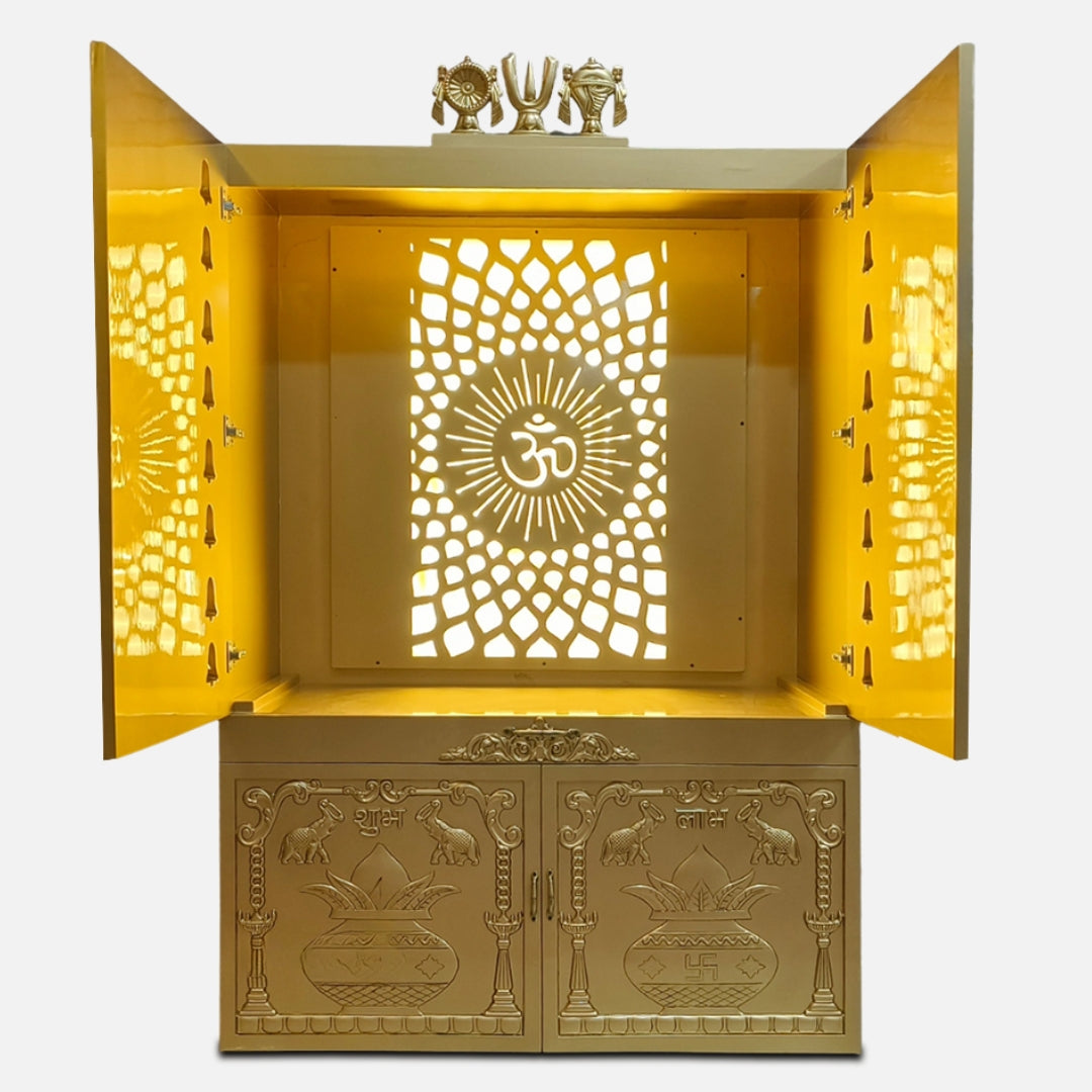 Chandrika Teak Wood Mandap Gold with Door