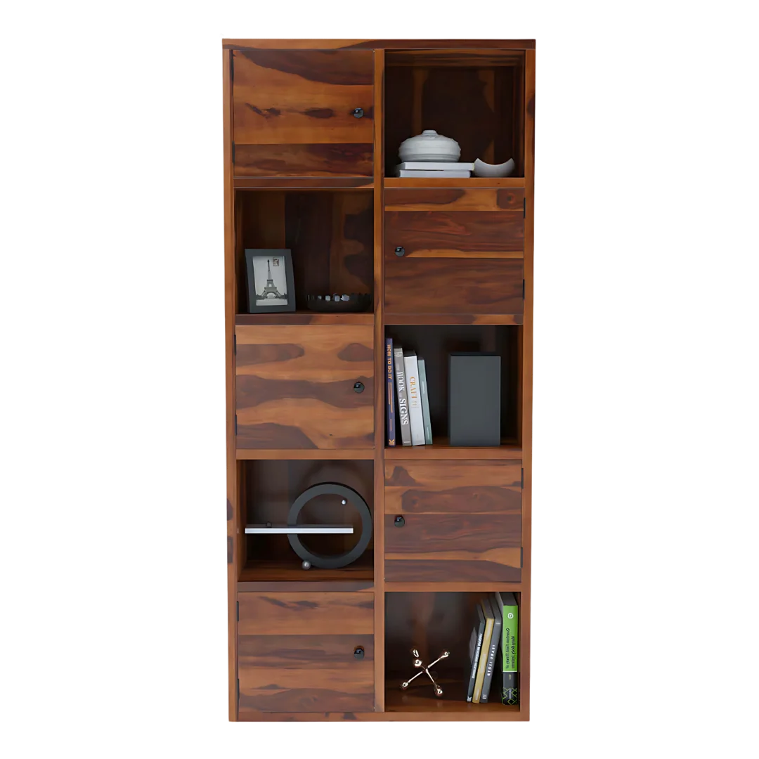 Classic Cubix Wood Book Shelf (Teak) Front view