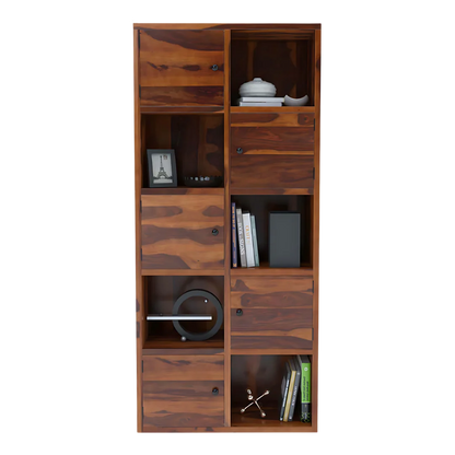 Classic Cubix Wood Book Shelf (Teak) Front view
