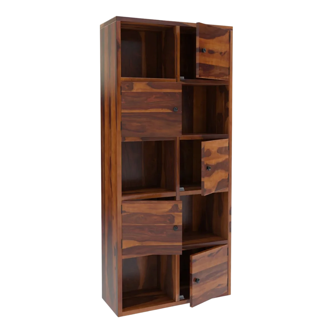 Classic Cubix Wood Book Shelf (Teak) side view