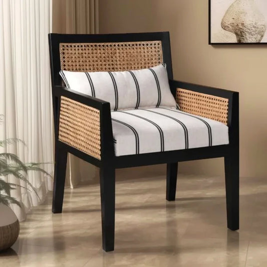 Coastal Teak Wood Lounge Chair (Black) lifestyle view