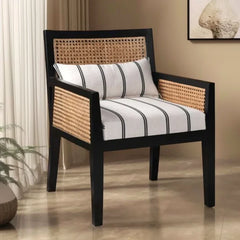Coastal Teak Wood Lounge Chair (Black)