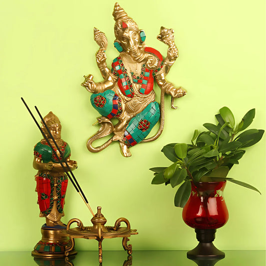 Colorful Brass Wall Hanging Ganesha Idol lifestyle view