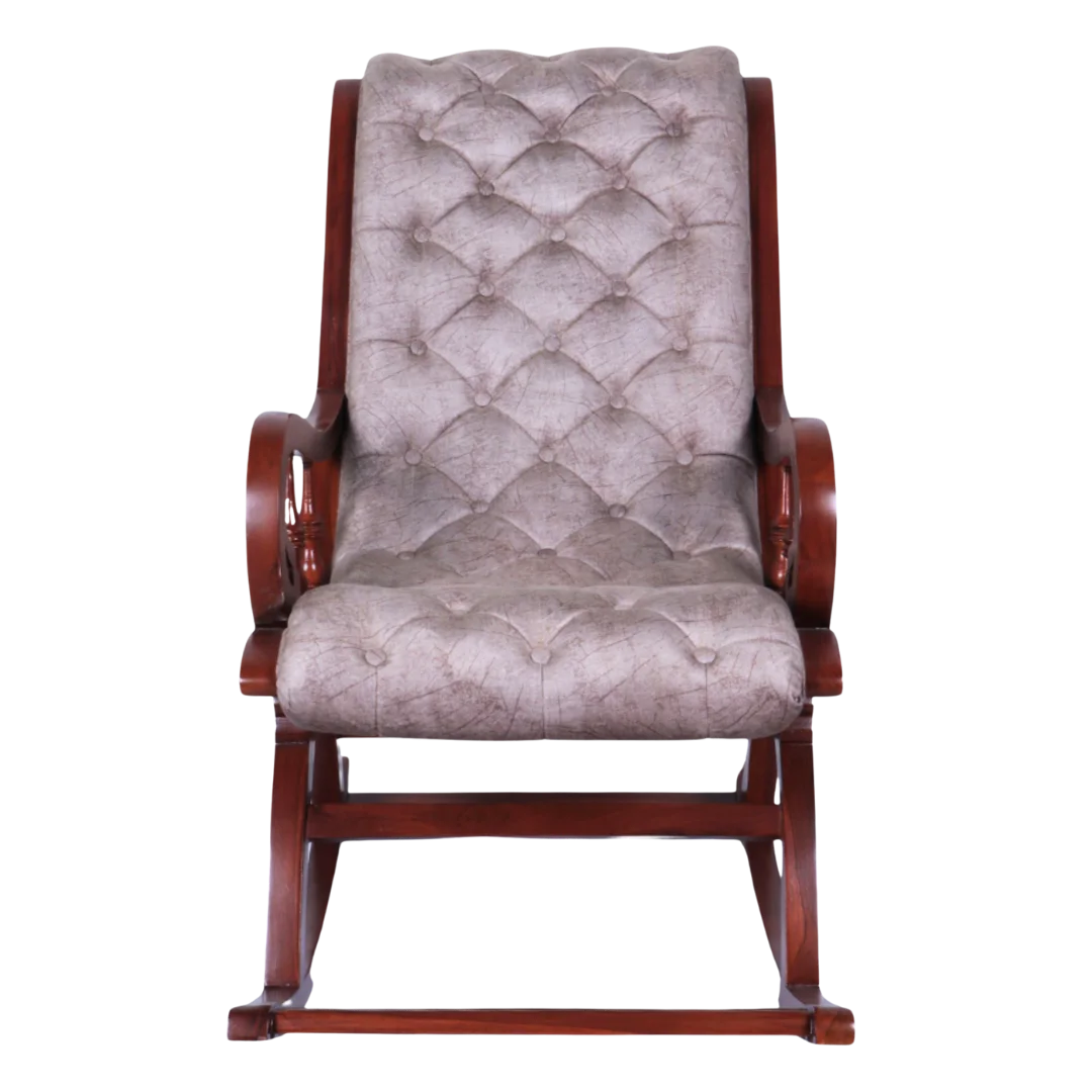 Colorodo Teak Wood Fabric Rocking Chair Front View (Brown Slate)