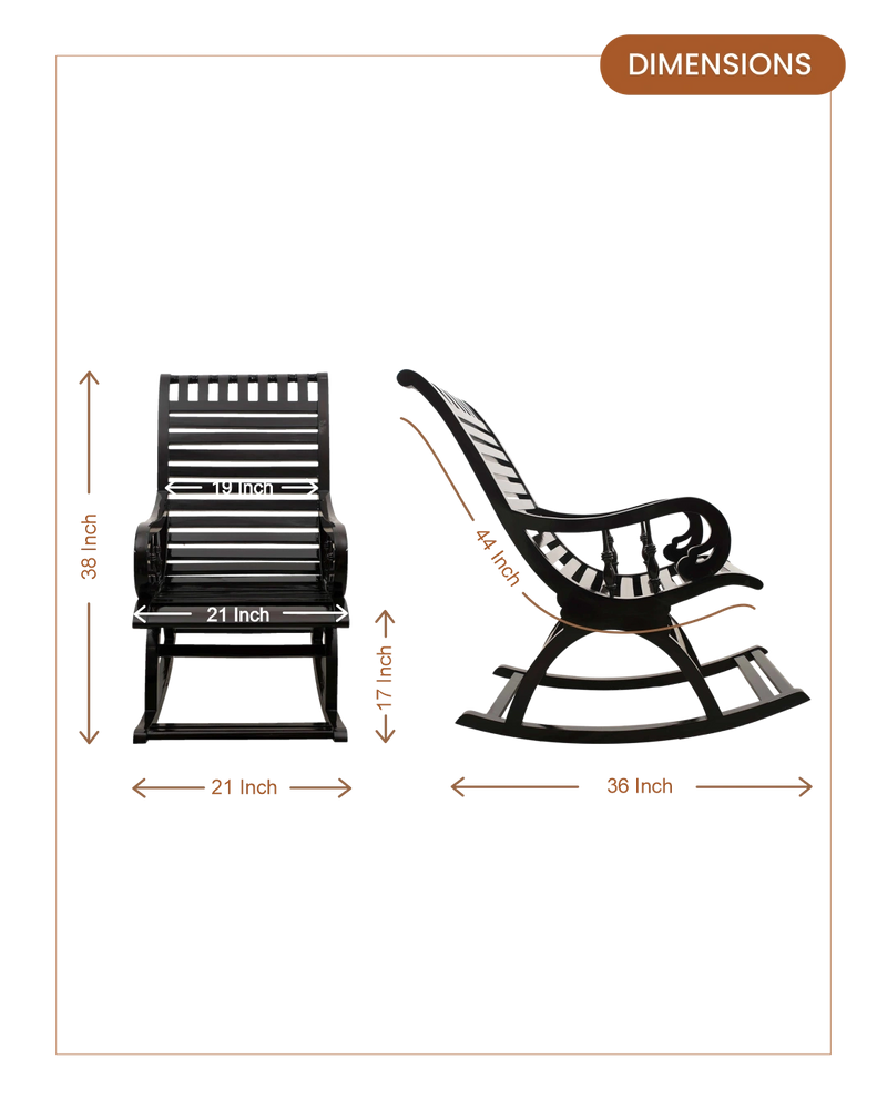 Colorodo Teak Wood Rocking Chair (Black) dimensions