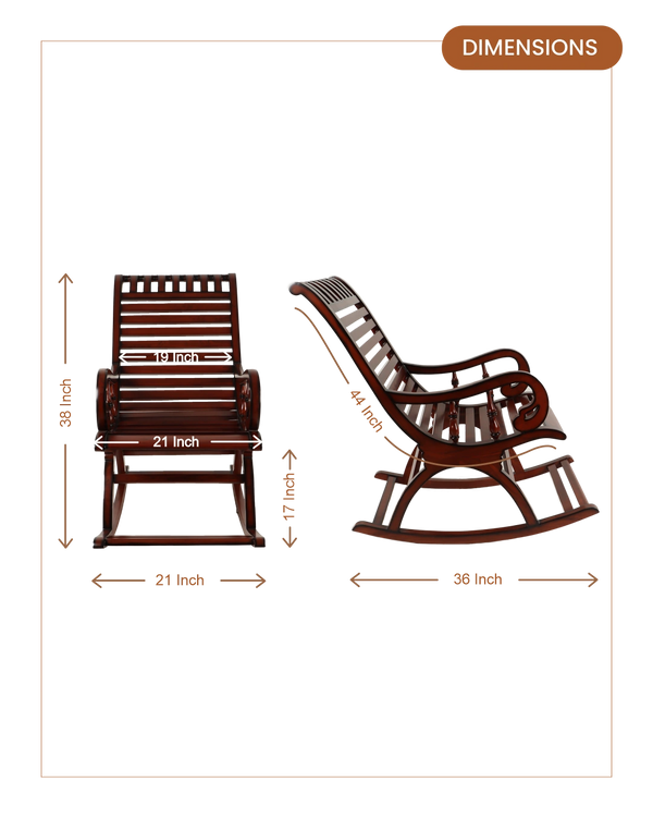 Colorodo Teak Wood Rocking Chair (Brown) dimensions