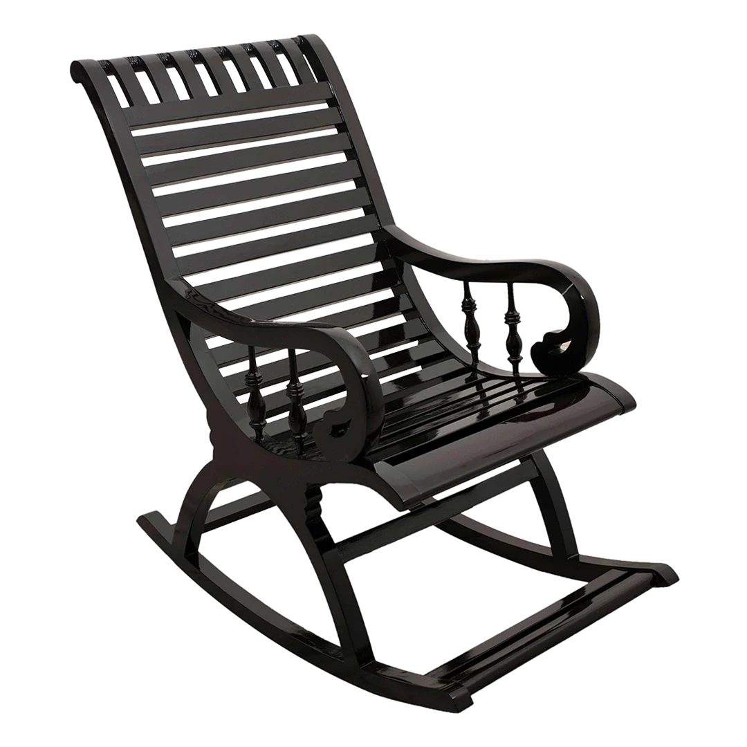 Colorodo Teak Wood Rocking Chair in Black color 45° side view