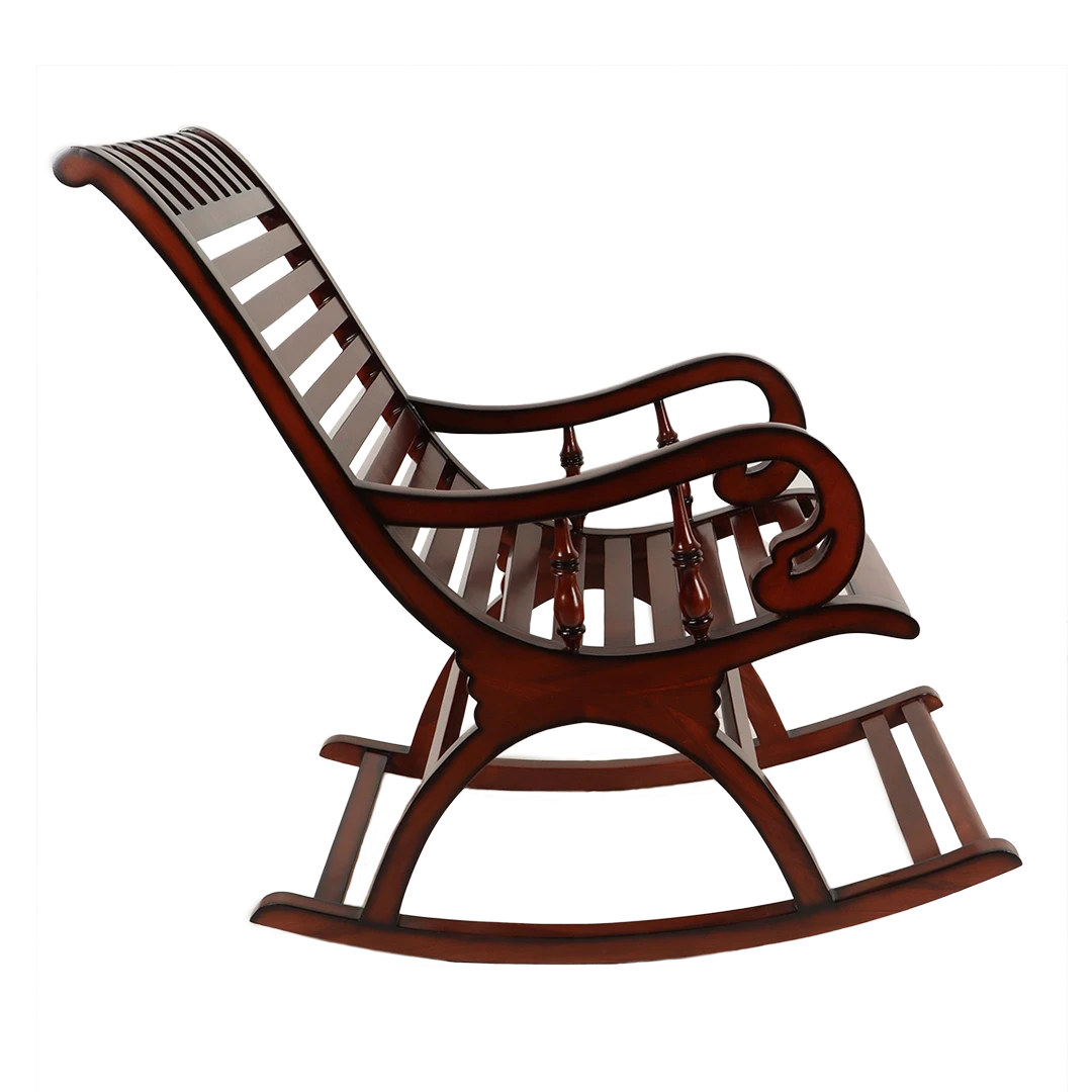 Colorodo Teak Wood Rocking Chair in Brown color side view