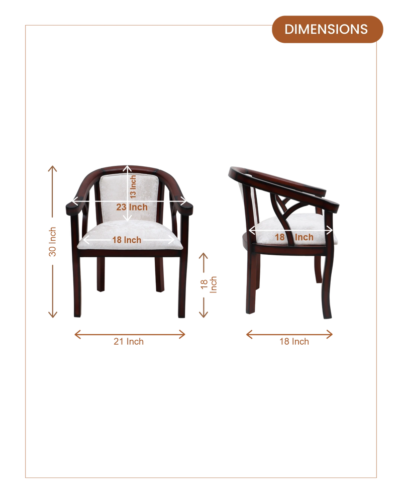 Comfy Teak Wood Fabric Upholstered Arm Chairs (Brown Silver) dimensions