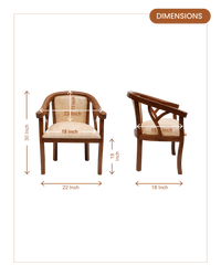 Comfy Teak Wood Fabric Upholstered Arm Chairs (Teak-Beige) dimensions