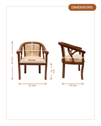 Comfy Teak Wood Fabric Upholstered Arm Chairs (Teak-Beige) dimensions