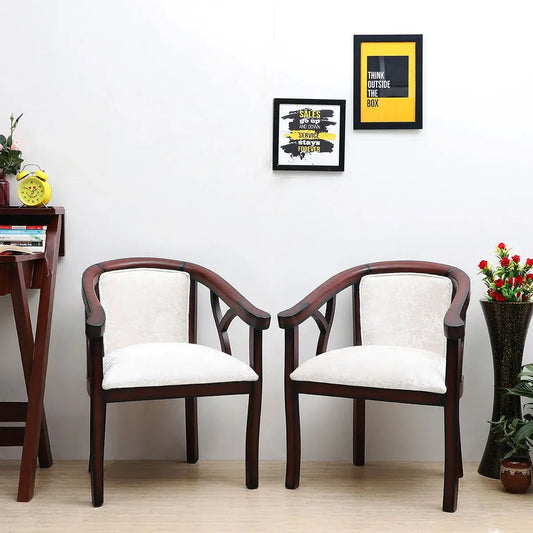 Comfy Teak Wood Fabric Upholstered Arm Chairs Brown Silver color lifestyle image