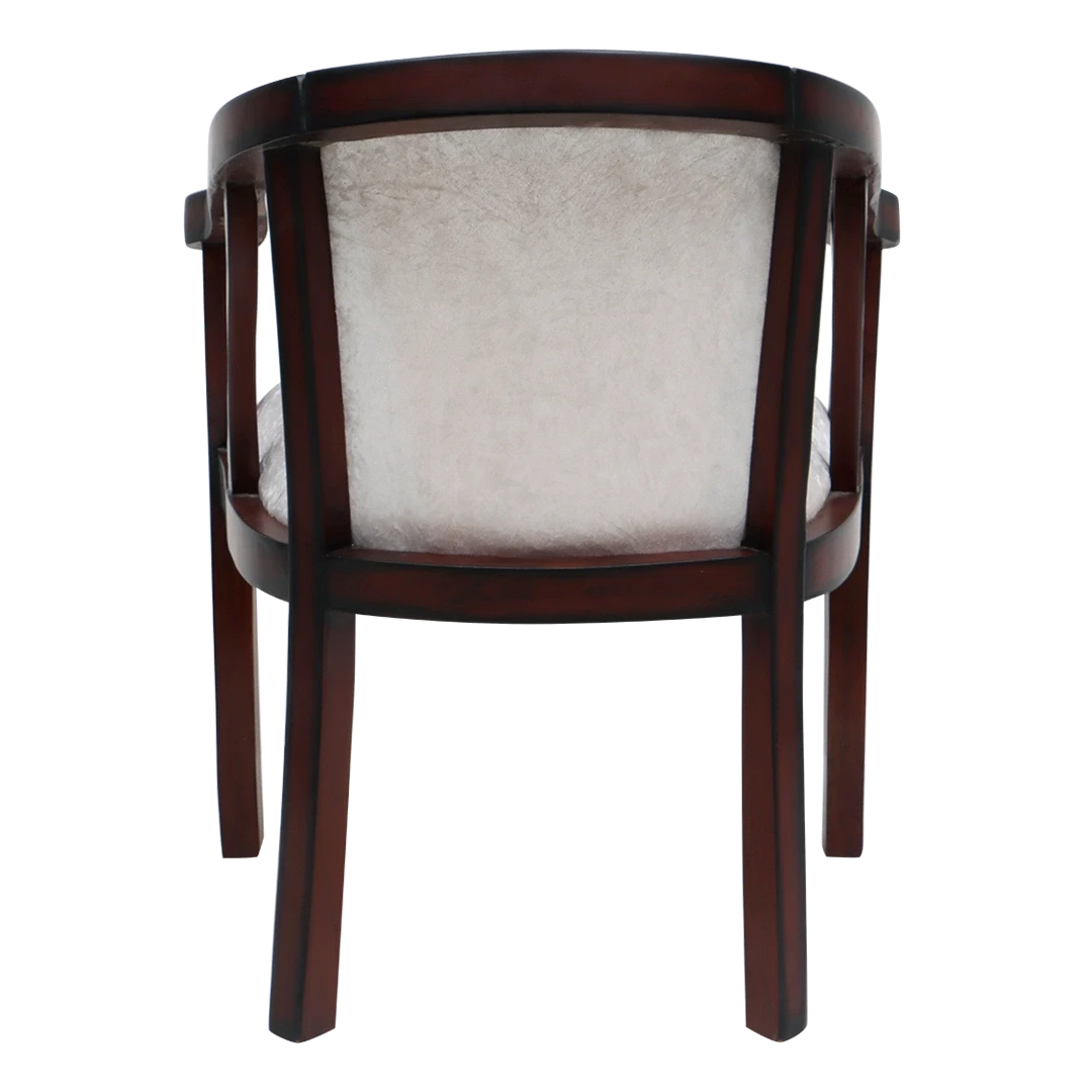 Comfy Teak Wood Fabric Upholstered Arm Chairs in Brown-Silver color back view