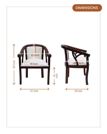 Comfy Teak Wood Fabric Upholstered Arm Chairs (Brown Silver)