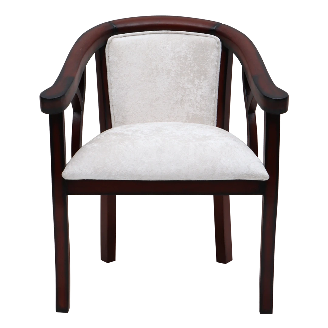 Comfy Teak Wood Fabric Upholstered Arm Chairs in Brown-Silver color front view