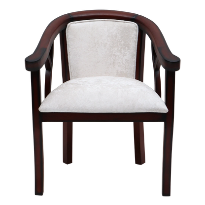 Comfy Teak Wood Fabric Upholstered Arm Chairs in Brown-Silver color front view