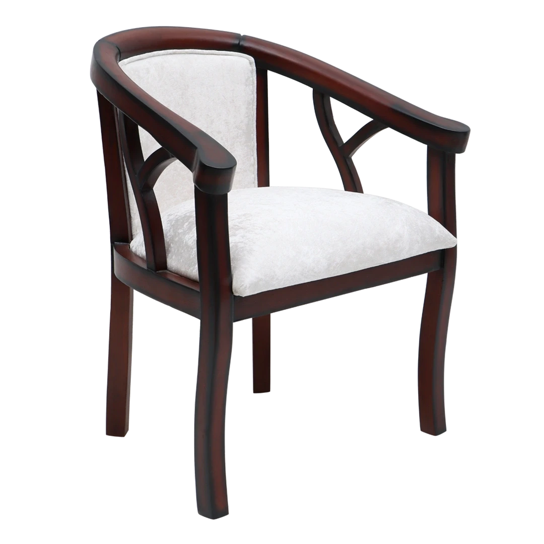 Comfy Teak Wood Fabric Upholstered Arm Chairs in Brown-Silver color 45° side view