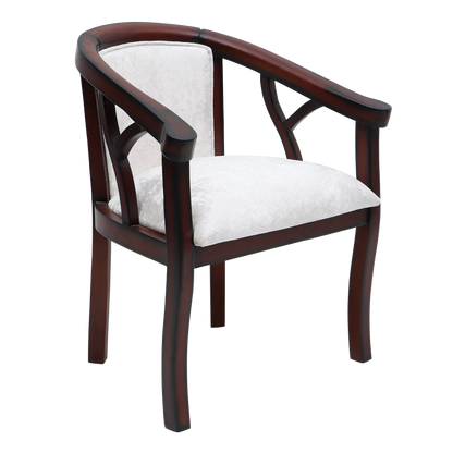 Comfy Teak Wood Fabric Upholstered Arm Chairs in Brown-Silver color 45° side view