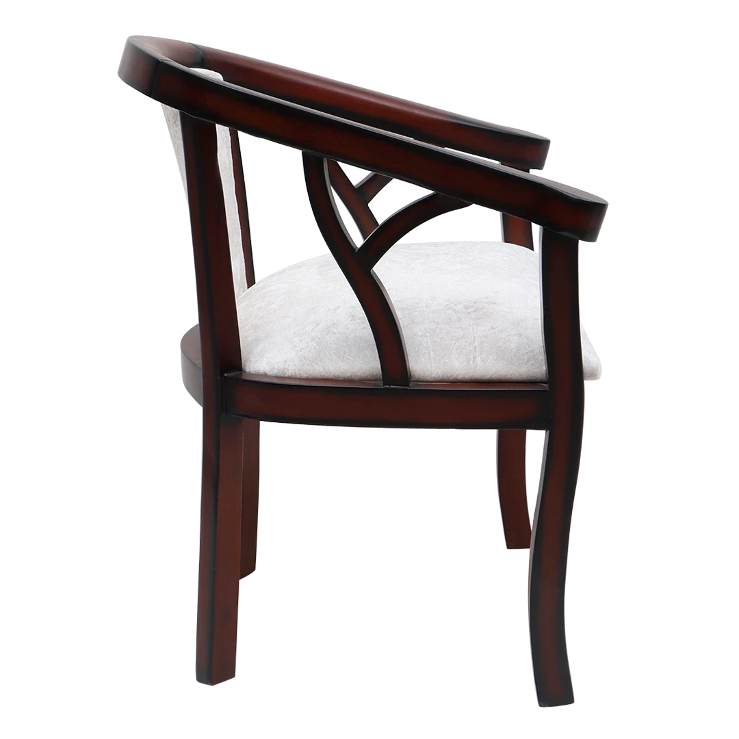 Comfy Teak Wood Fabric Upholstered Arm Chairs in Brown-Silver color side view