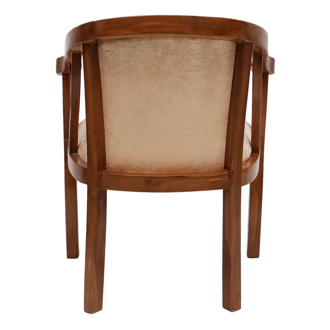 Comfy Teak Wood Fabric Upholstered Arm Chairs in Teak-Beige color back view