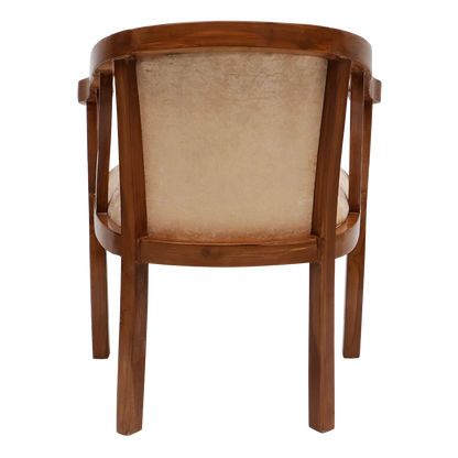 Comfy Teak Wood Fabric Upholstered Arm Chairs in Teak-Beige color back view