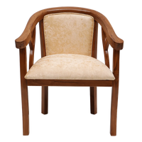 Comfy Teak Wood Fabric Upholstered Arm Chairs in Teak-Beige color front view