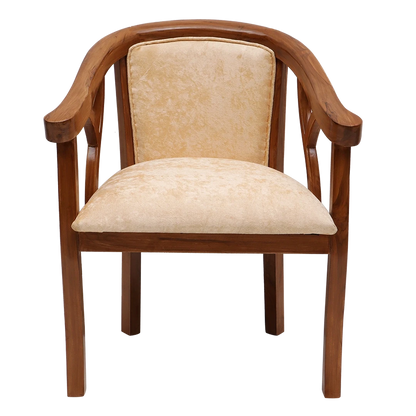 Comfy Teak Wood Fabric Upholstered Arm Chairs in Teak-Beige color front view