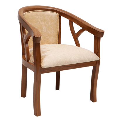 Comfy Teak Wood Fabric Upholstered Arm Chairs in Teak-Beige color 45° side view