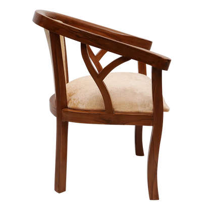 Comfy Teak Wood Fabric Upholstered Arm Chairs in Teak-Beige color side view