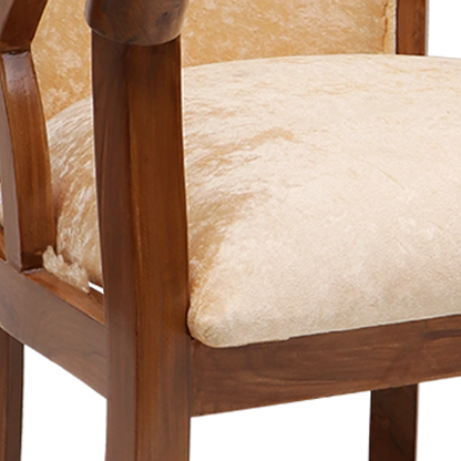 Comfy Teak Wood Fabric Upholstered Arm Chairs in Teak-Beige color zoom view cushion