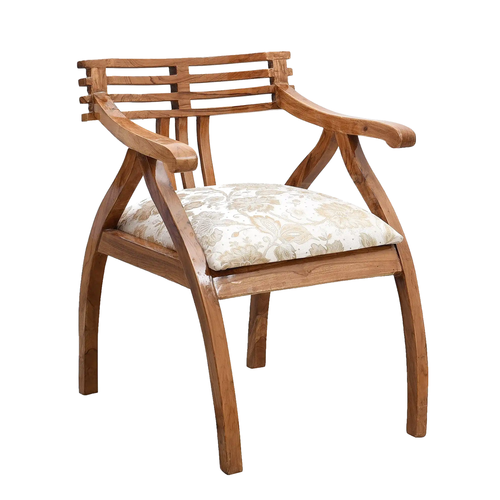 Cubico Modern Upholstered Armchair with Tapered Legs in Teak Biege color 45° side view