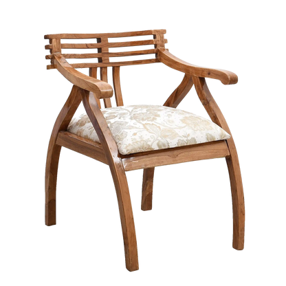 Cubico Modern Upholstered Armchair with Tapered Legs in Teak Biege color 45° side view