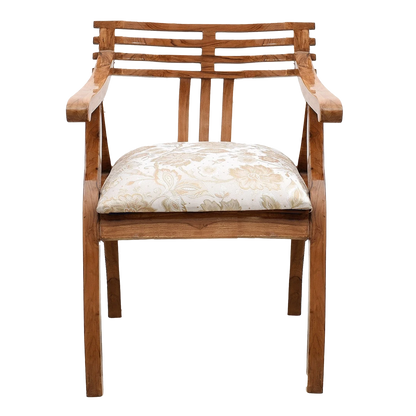 Cubico Modern Upholstered Armchair with Tapered Legs in Teak Biege color front view