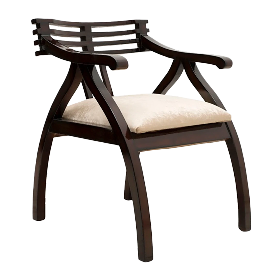 Cubico Modern Upholstered Armchair with Tapered Legs in Brown Silver color 45° side view