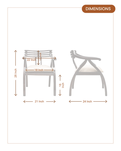 Cubico Teak Wood Arm Chairs (Brown Silver) dimensions
