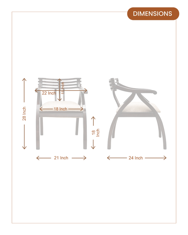 Cubico Teak Wood Arm Chairs (Brown Silver) dimensions