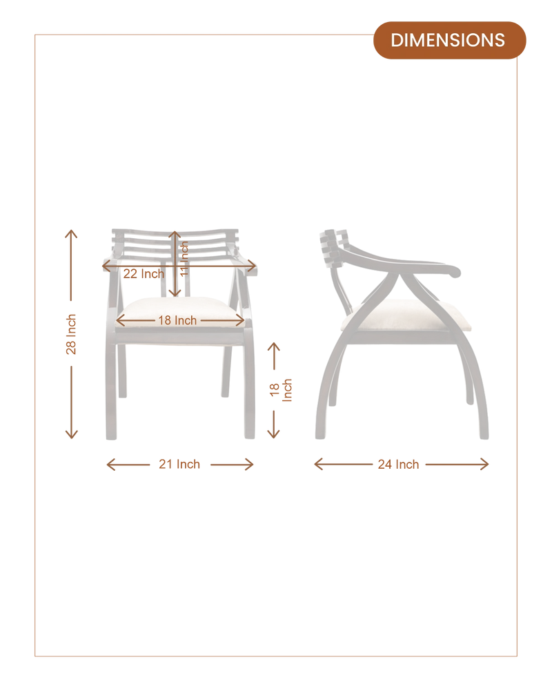 Cubico Teak Wood Arm Chairs (Brown Silver) dimensions
