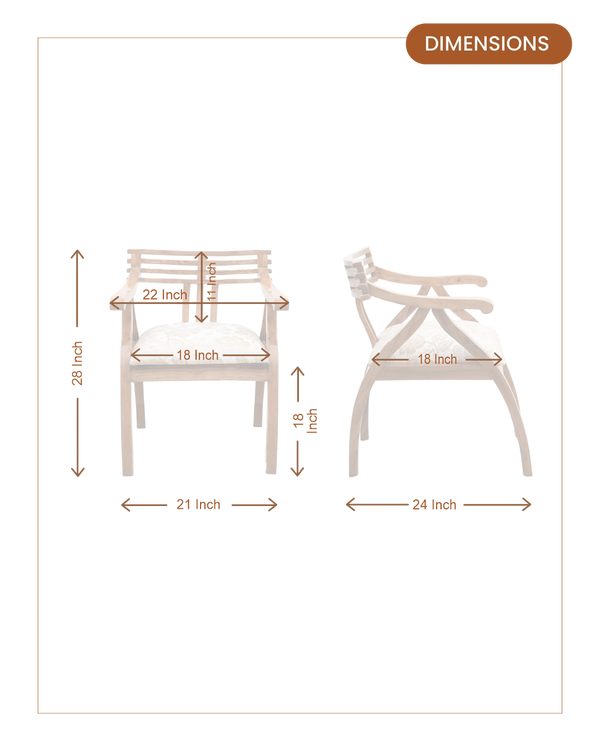 Cubico Teak Wood Arm Chairs (Teak Beige) dimensions