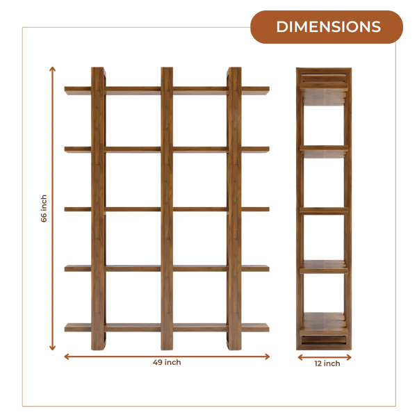 Cubria Wood Book Shelf (Teak) dimensions
