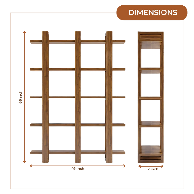 Cubria Wood Book Shelf (Teak) dimensions