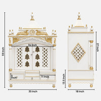 Dimensions image Pooja Graham Large Floor Rested Pooja Mandir with Door (White Gold)