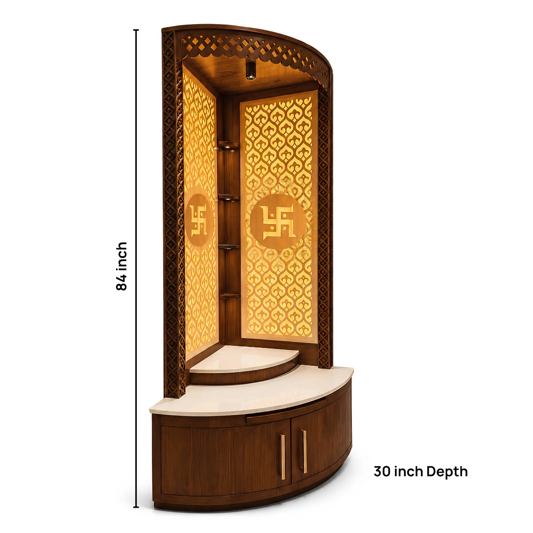Aarohan Corner Pooja Mandap (Brown) Dimensions