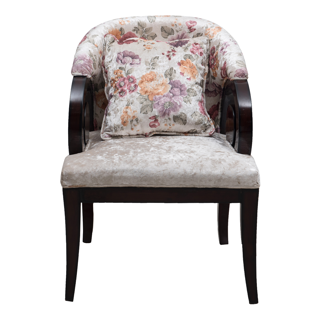 Ellipsum Teak Wood Fabric Upholstered Arm Chair (Brown)