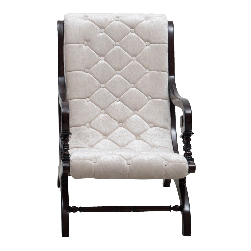 Butros Fabric Upholstered Aaram Chair with FootRest in Brown Silver color front view