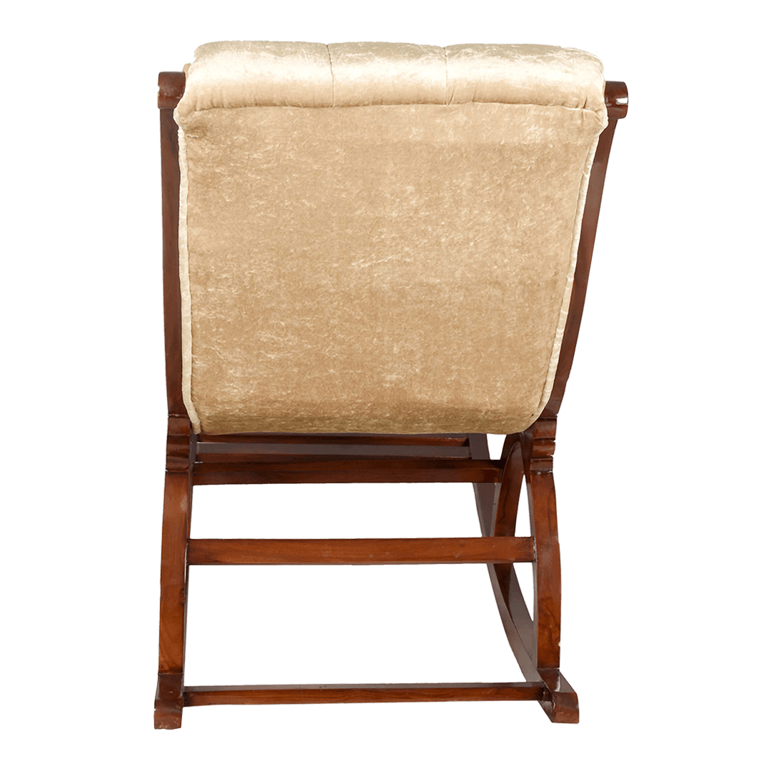 Touffy Fabric Upholstered Teak Wood Rocking Chair (Teak Beige)