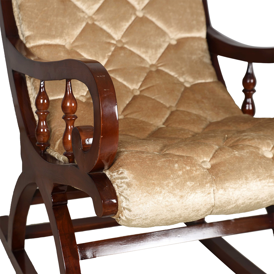 Touffy Fabric Upholstered Teak Wood Rocking Chair (Teak Beige)