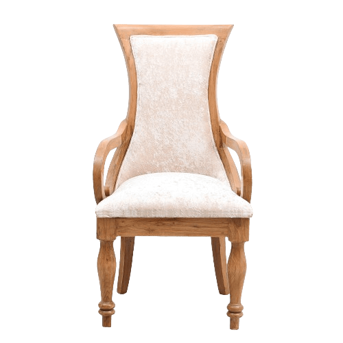 Wlipsy Solid Wood Fabric Wooden Arm Chairs in Teak Gold color Front view