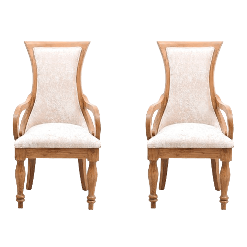 Wlipsy Solid Wood Fabric Wooden Arm Chairs in Teak Gold color Pair