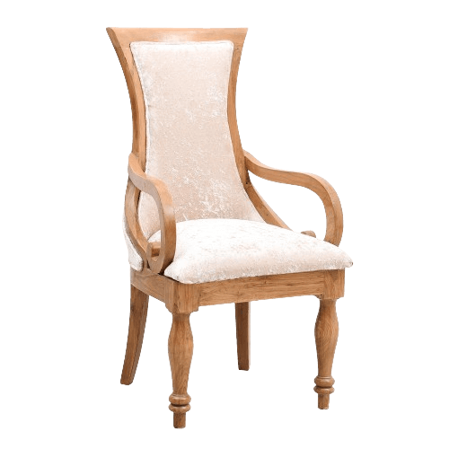 Wlipsy Solid Wood Fabric Wooden Arm Chairs in Teak Gold color 45° side view