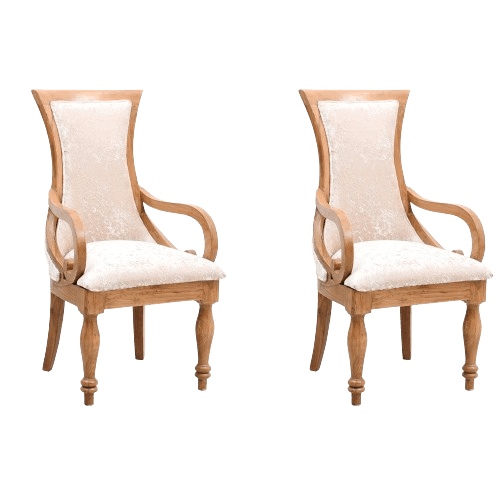 Wlipsy Solid Wood Fabric Wooden Arm Chairs in Teak Gold color 45° side view Pair